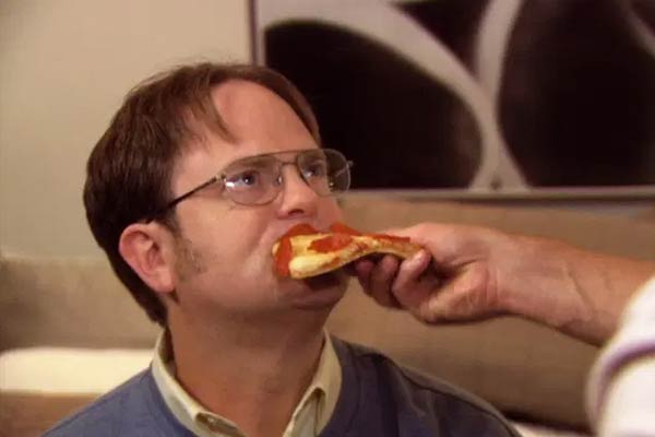Order 15 large pizzas under someone else’s name in The Office